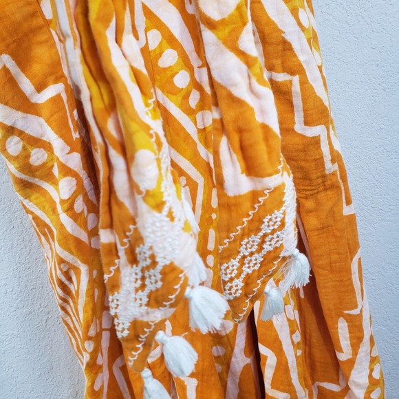 BNNT By Anthropologie Size 2 Orange Wide Leg Jumpsuit Batik Print Cropped Romper - Picture 5 of 10